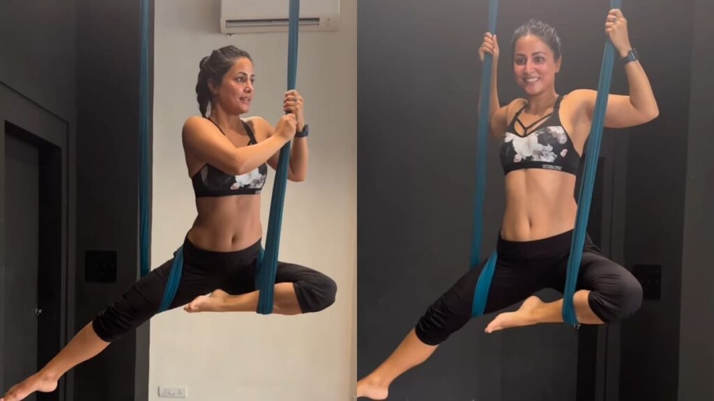 Hina Khan flaunts her toned structure in a new Aerial Yoga pose