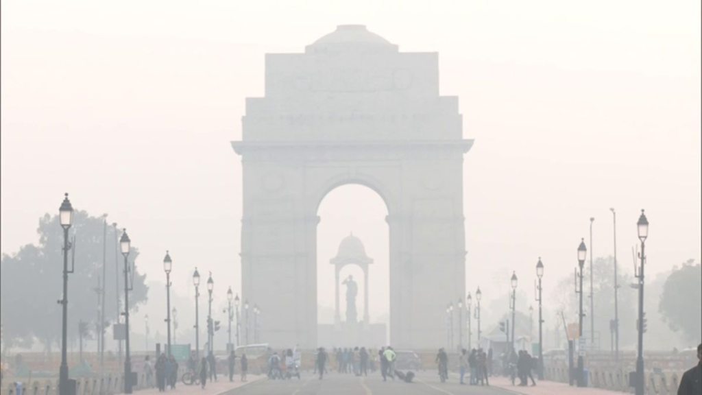 Delhi skyline covered in light smog, posing health risks for sensitive individuals