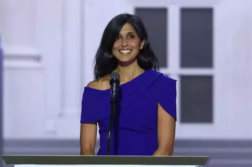 Usha Chilukuri Vance, the first Indian-American Second Lady, interacting with guests at an inaugural event.
